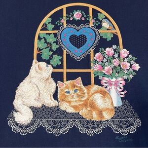 Vintage 90s Endless Designs Womens 2XL XXL Cats Kittens Window Shirt USA Grandma